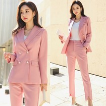 TUNEVA2020 spring new pink suit waist slim small suit ankle-length pants OL suit women