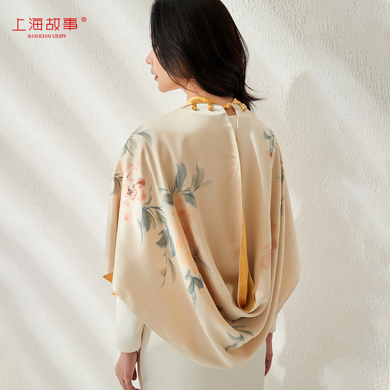 Shanghai Story True Silk Mother Silk Scarf Real Silk Silkworm Samese Woman Gifts Birthday Gifts Spring Qiu Yo's Long version of the Beatles