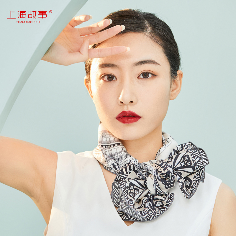 Shanghai Story Versatile Western Style Mom Silk Scarf Hairband Gifts Gorgeous Holiday Spring and Autumn Silk Large Square Scarf Women's