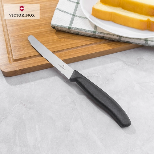 Оригинальный швейцарский армейский нож Victorinox, кухонный нож, фруктовый нож 6.7833, черный западный пищевой нож, нож для хлеба, зубчатое лезвие