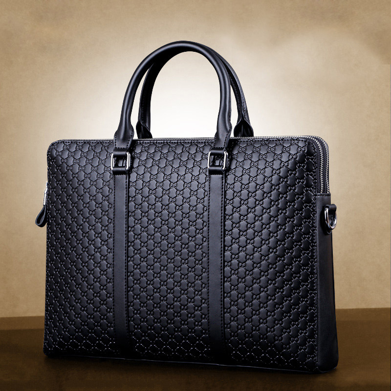 Manbers Men's Handbag Business Cow Leather Men's Single Shoulder Bag Briefcase Genuine Leather Cross Section Men's Bag Computer Bag 15 6