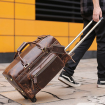 2022 new retro leather travel bag mens business large capacity trolley luggage cowhide hand luggage bag trendy