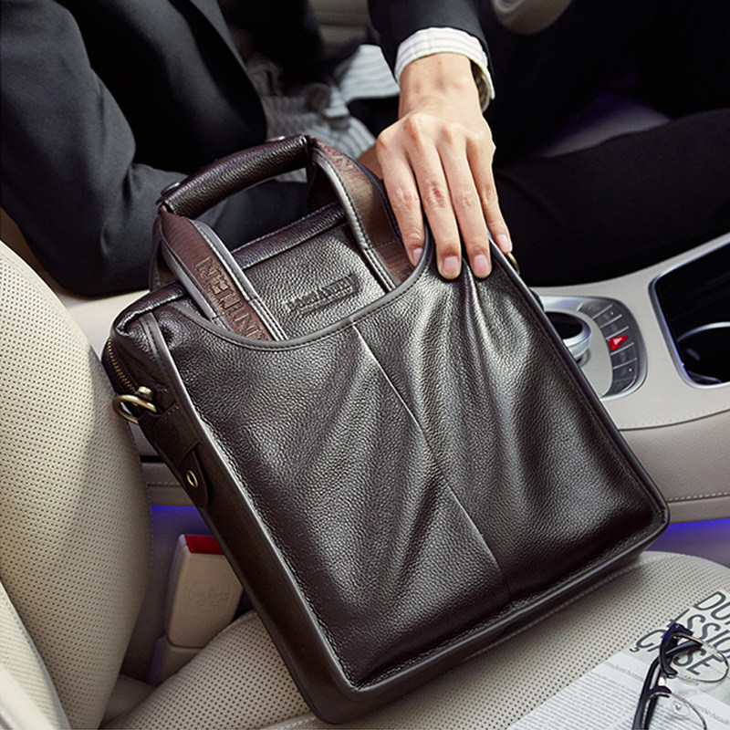 Bostenton men's bag leather business men's handbag shoulder bag messenger bag vertical top layer cowhide briefcase
