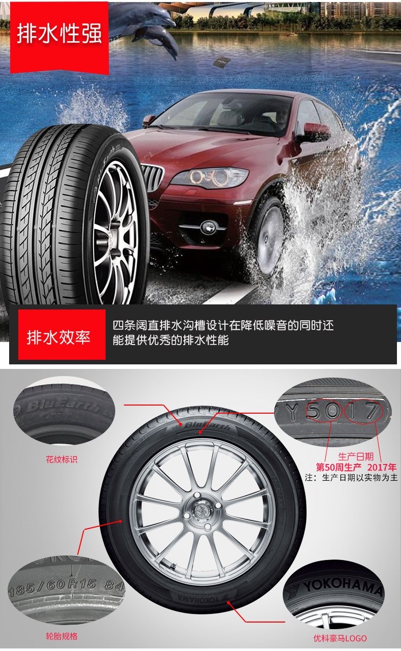 Lốp xe ô tô Yokohama Yokohama 185 / 60R15 84H E50K cho mặt trước vừa vặn - Lốp xe áp suất lốp xe ô tô
