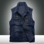 Jeep Shield ở cả hai bên mặc vest denim nam chụp ảnh du lịch ngoài trời bằng vải cotton lỏng áo vest đa dụng ao ba lo nam