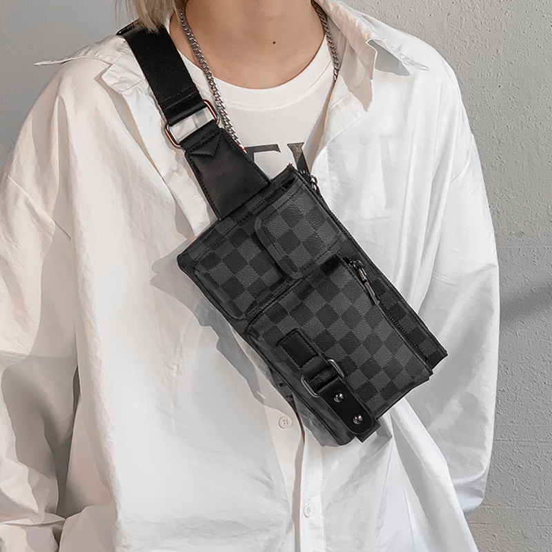 European And European Fashion Checkered Chest Bag Summer Tide Card Purse Men 100 Hitch Satchel Bag Men's Bag Single Shoulder Bag Small Scapegoat
