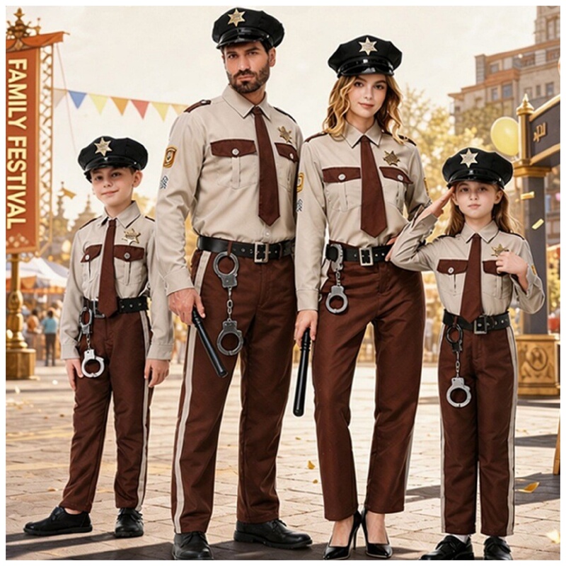 Halloween Stage Performance Costumes for Adults and Children, American Sheriff, Police Officer, Patrol Officer, Plainclothes Role-Playing Costumes