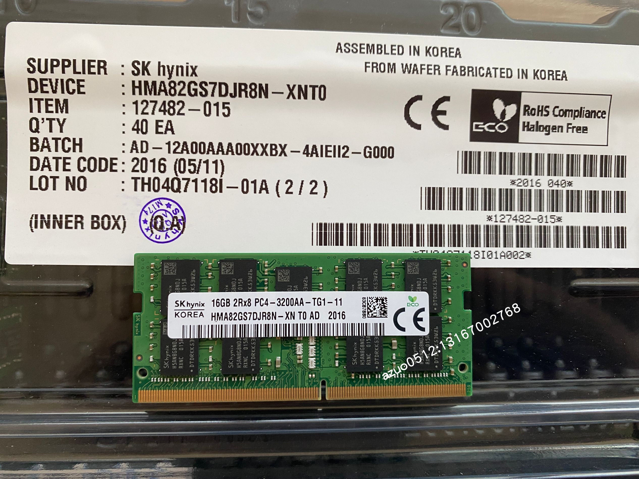 SK Hynix 8G 16GB 2RX8 PC4-3200AA-T laptop memory HMA82GS7DJR8N-XN