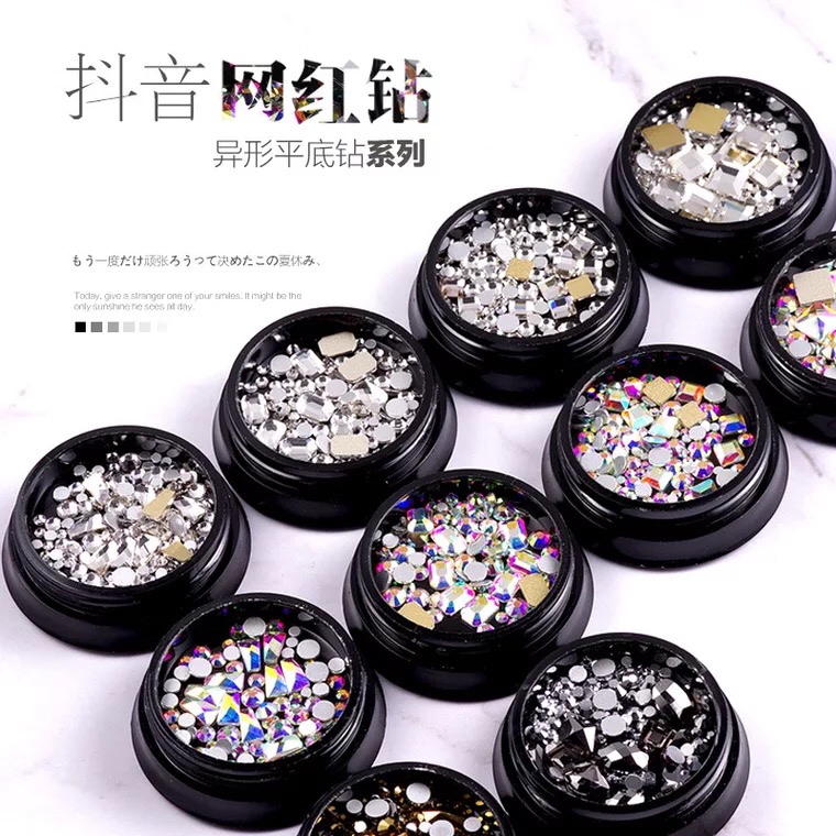 Douyin with the same style of mine black net red manicure drill Swarovski mixed super flash flat bottom explosive style luxury Japanese rhinestone