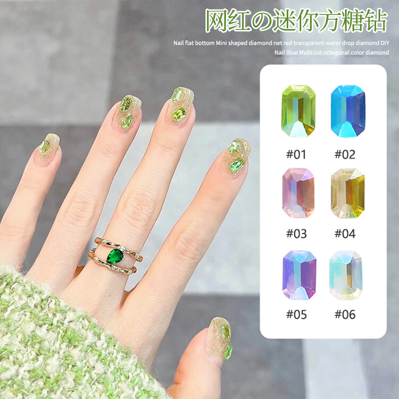 Red recommended square diamond candy square drilling rectangular crystal green ice block diamond fingernails