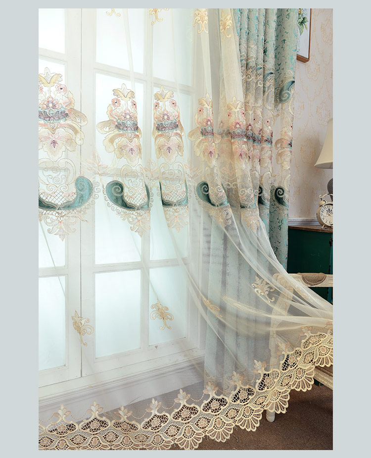 Rèm cửa cao cấp châu Âu Phòng khách sang trọng Chenille Thêu màu xanh lá cây Openwork Rèm đơn giản Biệt thự hiện đại từ sàn đến trần - Phụ kiện rèm cửa thanh treo rèm cửa 2 lớp