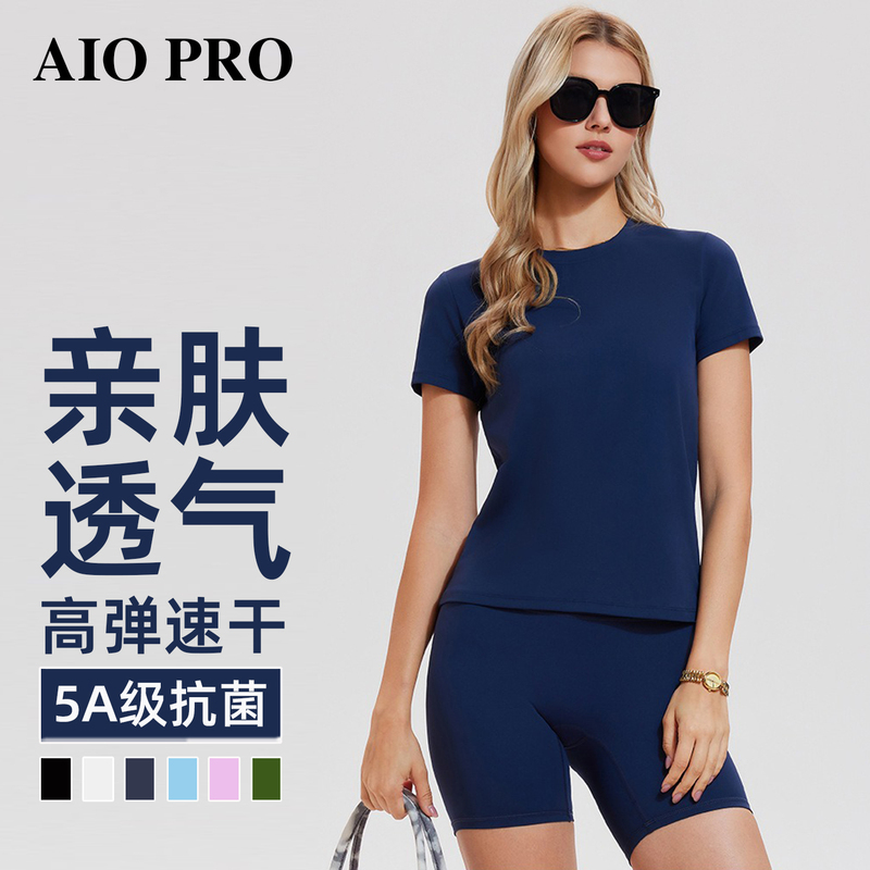 American Professional Sports Short-Sleeved T-Shirt for Women in Summer, Right Shoulder, Quick-Drying, Breathable, Casual Running, Fitness and Yoga Clothing Top