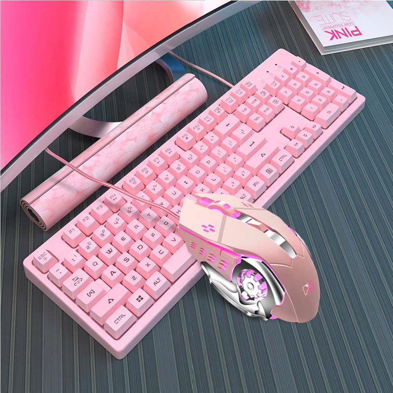 Computer Pink Keyboard Manipulator Sensation Net Red Girl Cute Girl Hearts Shepherd Game Electric Race Eating Chicken Exclusive