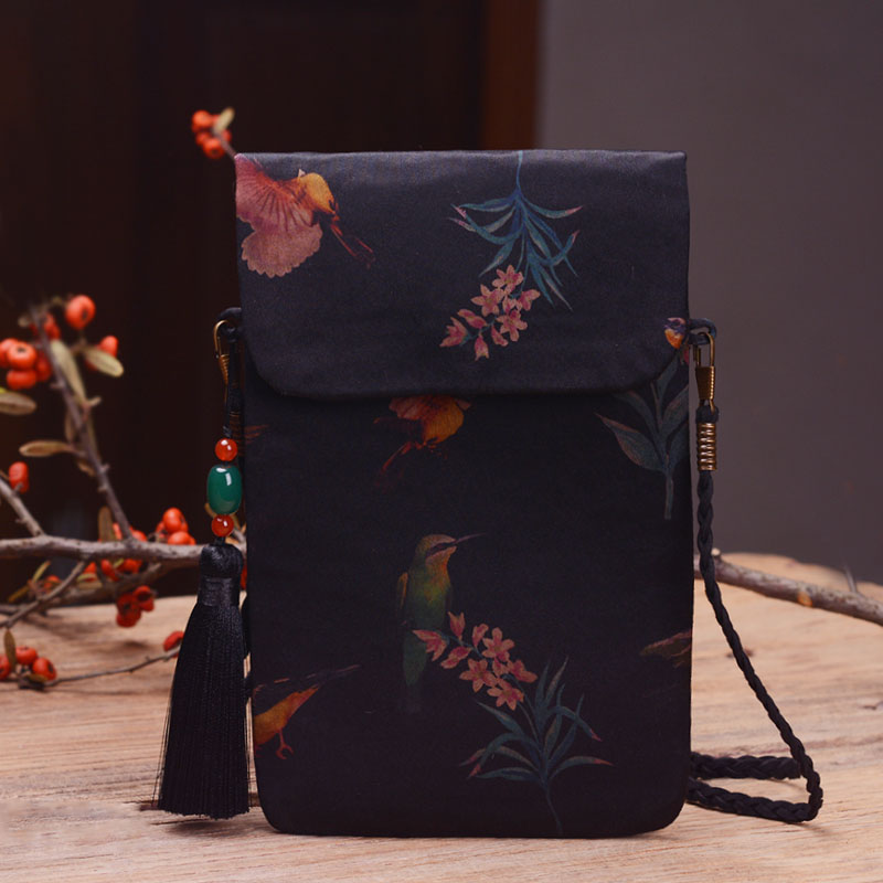 China Wind Customized Real Silk Handmade Female Phone Bag Streaming Suharu Harp Zero Money Bag Gift Qipao Chain Slanted Satchel