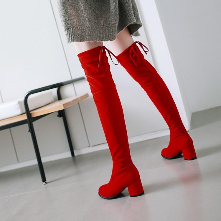 Mid-Heeled Boots, Women's Wedding Boots, Over-The-Knee Boots, Bright Red Wedding Shoes, Bridal Shoes, Chunky Heel, Large Size, High-Top Riding Boots Mid-Heeled Boots, Women's Wedding Boots, Over-The-Knee Boots, Bright Red Wedding Shoes, Bridal Shoes, Chunky Heel, Large Size, High-Top Riding Boots