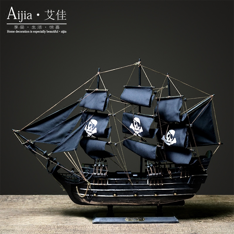 Caribbean pirate ship assembled retro large black pearl sailboat model ornaments pure handmade wood