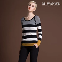 Meiwan Street Áo len sọc nữ cao cổ áo tương phản dài tay cơ sở Áo len đầy đủ YS085 - Áo / áo thun áo len nữ form rộng