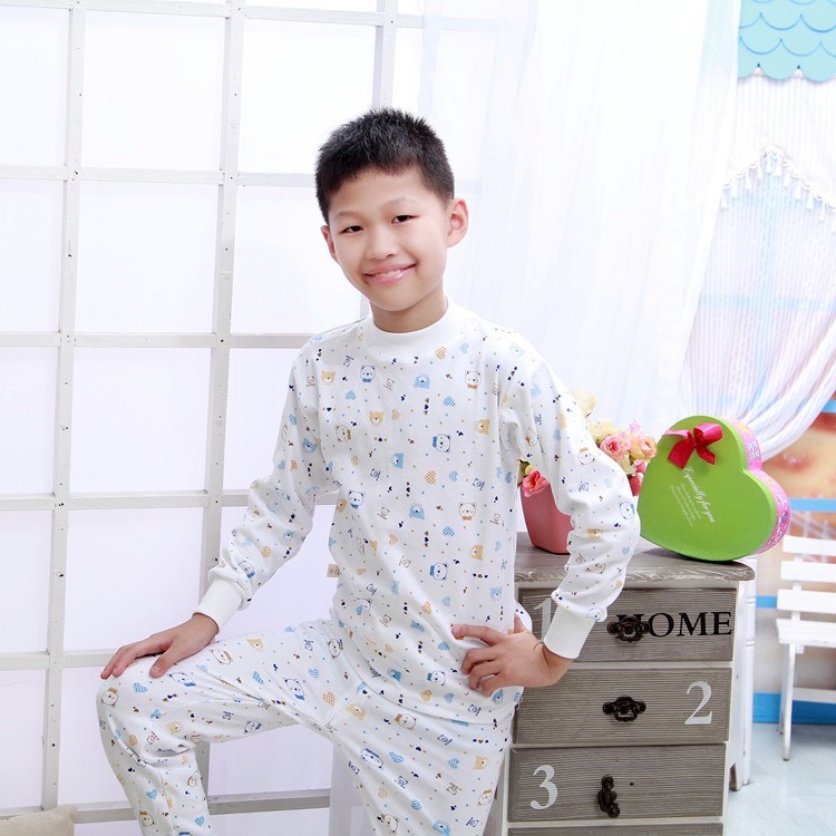 Bộ đồ lót bé trai cotton mùa xuân và mùa thu mỏng cổ cao đồ lót trẻ em