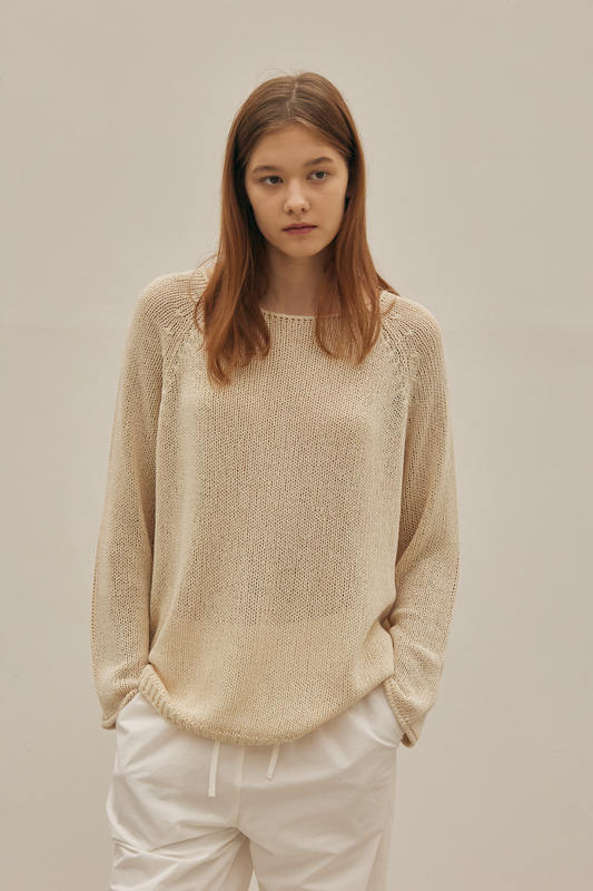 King kg New Product Slightly See-Through Hollow-Out Thin Loose Round Neck Long-Sleeve Top Summer French Knit Women's T-Shirt Cover-Up