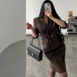 YoungGirlDay Корейский стиль Ким Секретарь Высокий интеллектуальный двубортный топ, куртка с юбкой, закрывающая бедра, костюм