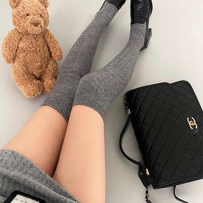 YoungGirlDay Autumn and winter elastic high knee pads warm knitted long thigh-high socks Calf pile boots socks