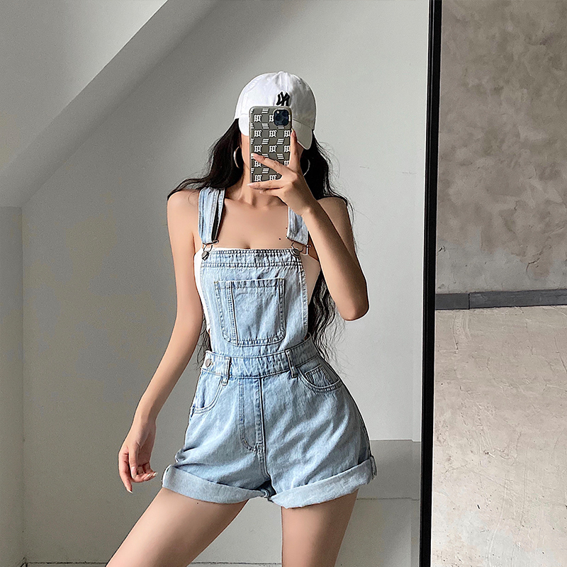 Younggirlday European and American Style Retro High-Waisted Slim-Fit Flared Denim Overalls Shorts Hot Pants Younggirlday European and American Style Retro High-Waisted Slim-Fit Flared Denim Overalls Shorts Hot Pants