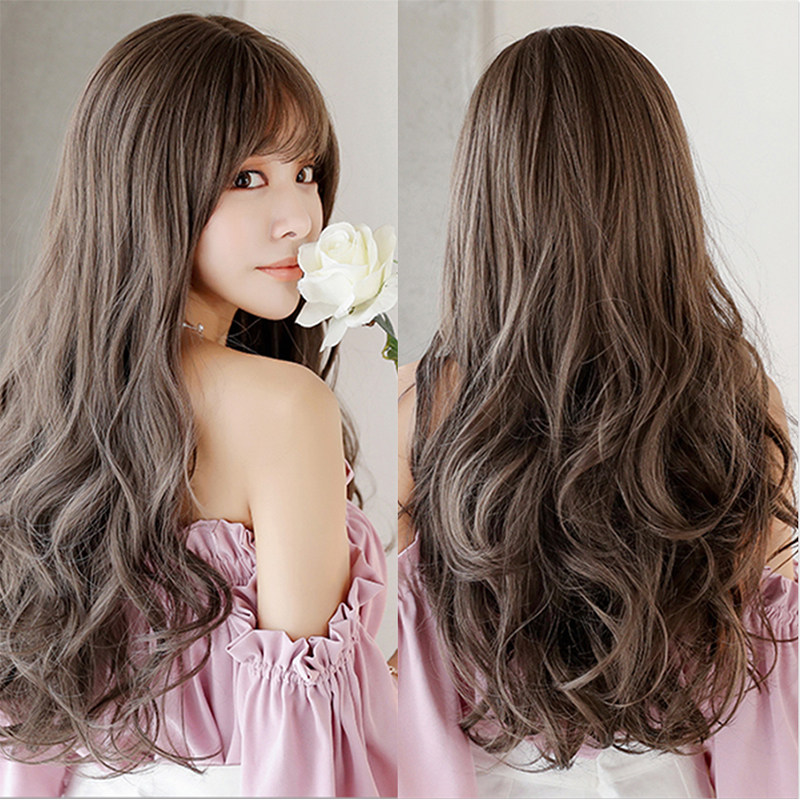 Wig woman long hair air bangs long curly hair big wave 2022 new fashion full hood emulator real hair