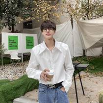 White padded shoulder shirt male 2022 spring new wave small crowdcrowdDesign South Korean version easy for boys tie shirt