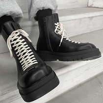High Gang Inn Wind Martin boots Mens spring autumn Mens side zipped square head boot thick bottom heightening black Fried Street Boots