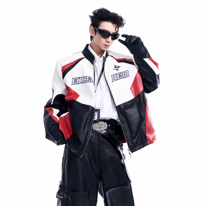 Startexceedend Motorcycle Leather Jacket for Men, Autumn and Winter, Letter Logo Embroidery, Three-Dimensional Silhouette, Cool and Stylish Startexceedend Motorcycle Leather Jacket for Men, Autumn and Winter, Letter Logo Embroidery, Three-Dimensional Silhouette, Cool and Stylish