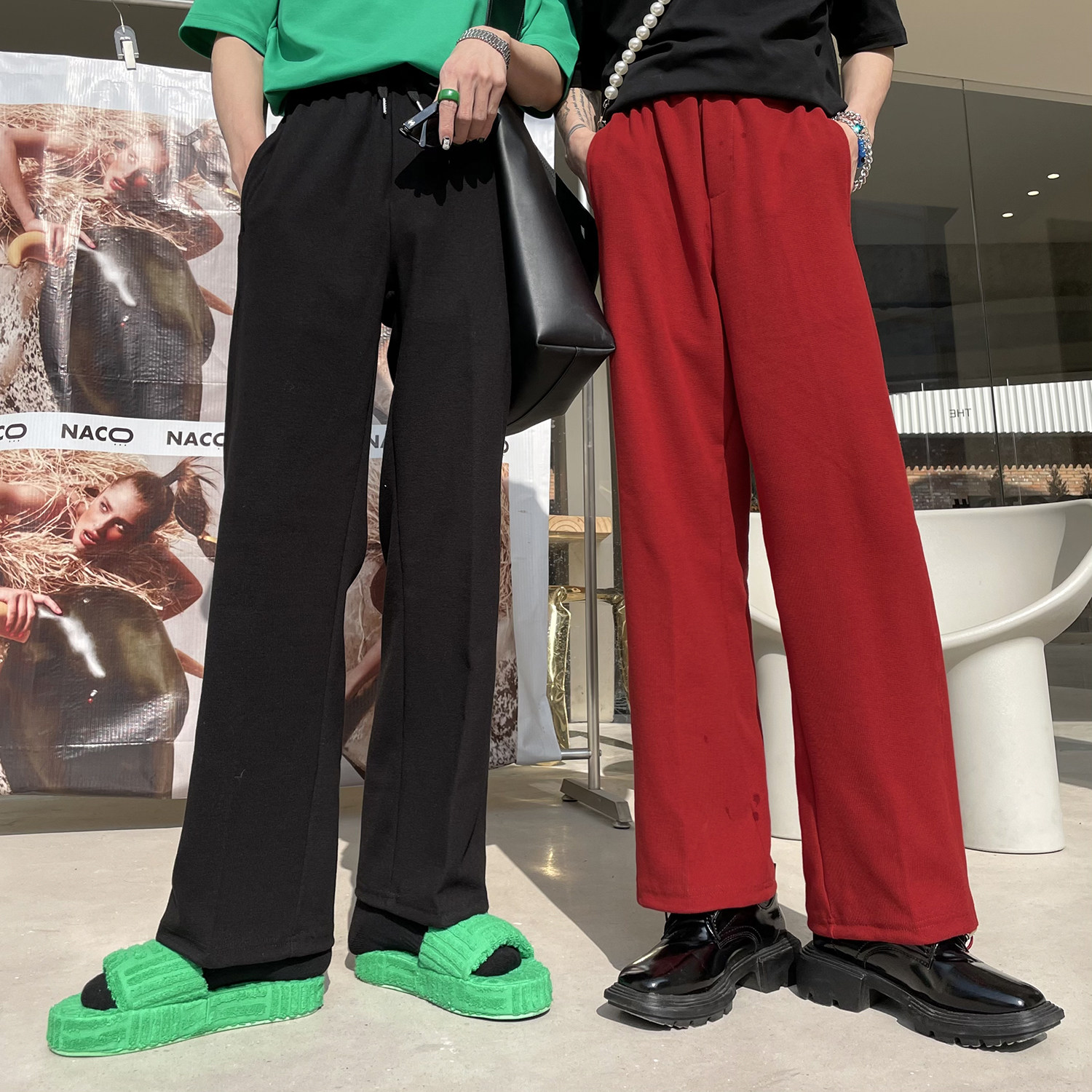 2022 spring new Korean ins straight casual trousers drawstring men's sweatpants wide-leg pants all-match sports pants