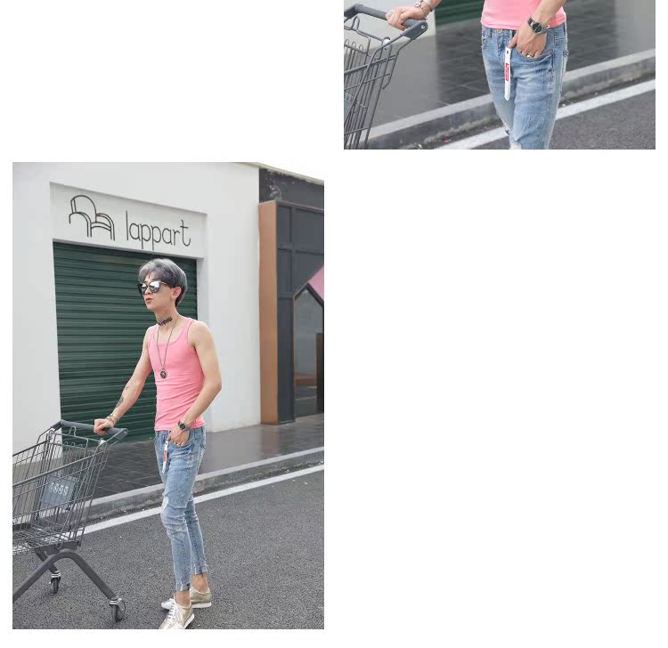 Mùa hè mới nam vest màu cotton rắn phiên bản Hàn Quốc của áo sơ mi thể thao bó sát thời trang áo lông cừu