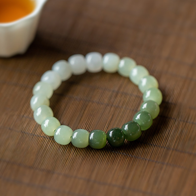 Light natural Hetian jade hand string female old type beads Jasper gradient color jade beads Jade bracelet bracelet send mom
