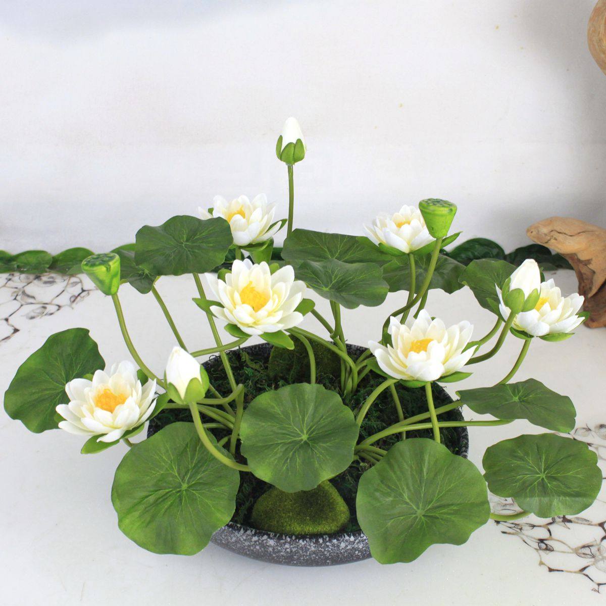 Emulated lotus flower bonsai Chinese fake flower TV cabinet decoration flower table placement flower family decoration flower room