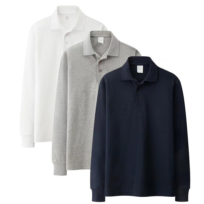 Japanese-Style Cotton Unisex Long-Sleeve Polo Shirt Pure Cotton Business Casual Lapel T-Shirt Solid Color Loose Large Size Japanese-Style Cotton Unisex Long-Sleeve Polo Shirt Pure Cotton Business Casual Lapel T-Shirt Solid Color Loose Large Size