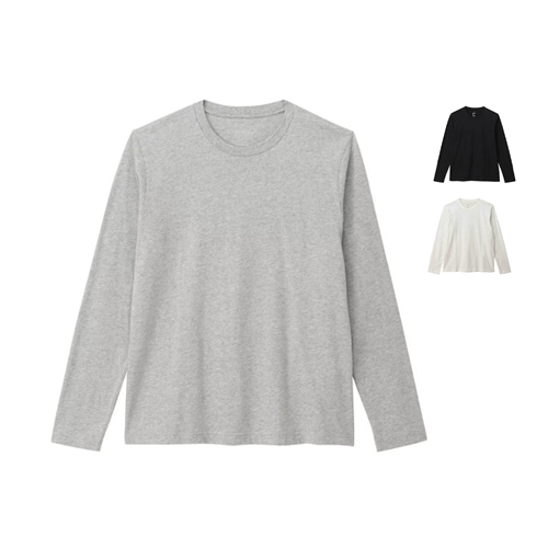 Pure Cotton Comfortable Base Layer! Men's Japanese-Style Seamless Indian Cotton Jersey Long-Sleeve T-Shirt with Crew Neck, Japanese Style