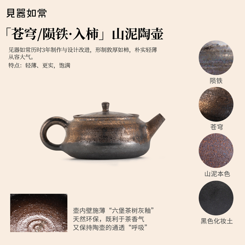 The Pot Looks Just Like It Usually Does (Sky/Meteorite. in the Shape of a Persimmon) Clay Pot, Purely Handmade, Wabi-Sabi Style, Main Brewing Vessel, Tea Brewing Clay Pot