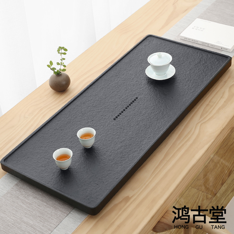 Natural whole piece of black gold stone tea tray home simple stone tea sea large modern stone tea table kung fu tea set holder