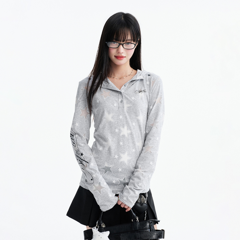 Bipolar Hollow Star Hooded Sweatshirt Long Sleeve Versatile American Style Slim Fit Casual Hooded Top for Women Autumn Bipolar Hollow Star Hooded Sweatshirt Long Sleeve Versatile American Style Slim Fit Casual Hooded Top for Women Autumn