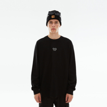 BIPOLAR embroidered LOGO base long sleeve National Tide brand Hip Hop Street solid color casual loose top T-shirt men