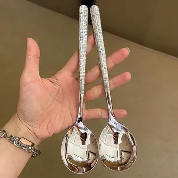 New light luxury eating stainless steel soup spoon tableware household long handle round spoon