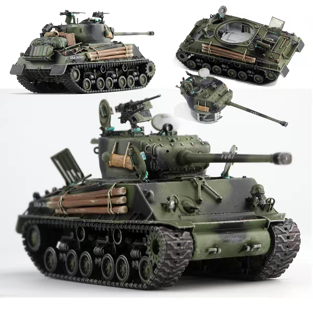 AM 1/72 American M4A3E8 Sherman танк Fury внутренняя версия готовая модель (без солдат)