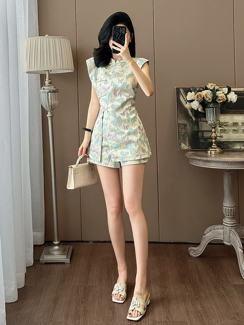 Summer Age-Reducing Fashion, Improved New Chinese Style National Style Suit, Feminine Butterfly Embroidery, Stunning Cheongsam Dress Two-Piece Set