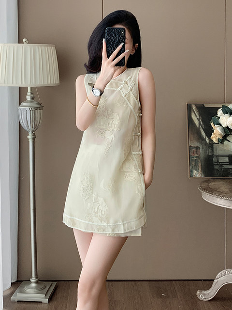 Summer Improved New Chinese Style Exquisite Embroidery Suit for Women, High-End Sleeveless Vest Top and Shorts Two-Piece Set