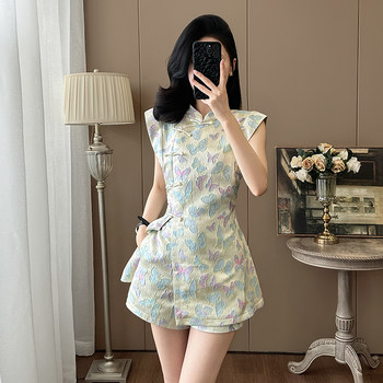 Summer Age-Reducing Fashion, Improved New Chinese Style National Style Suit, Feminine Butterfly Embroidery, Stunning Cheongsam Dress Two-Piece Set