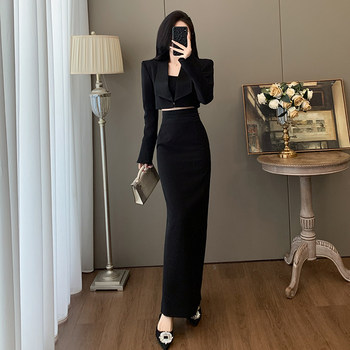Fashionable and Elegant Business Casual Suit Set with Short Jacket and High-Waisted Skirt for Women