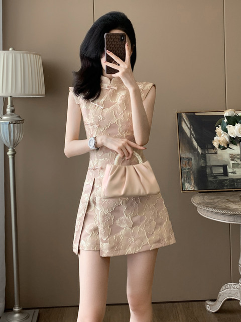 Summer Socialite Style Fashion New Chinese Style National Style Suit Women's Shorts Stylish Elegant Sleeveless Improved Cheongsam Two-Piece Set