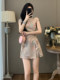 Summer Fashion New Chinese Style Shorts Set for Women, Elegant and Beautiful Floral Improved Slim-Fit Cheongsam Dress Two-Piece Set