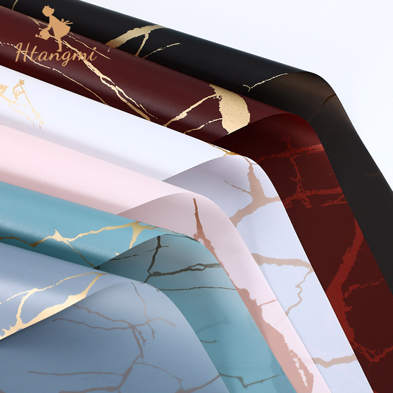 Hantang Beauty Marble Pattern Paper Thickened Bouquet Wrapping Paper Waterproof Flowers Wrapping Paper Floral Paper Flower Shop paper Flowers paper