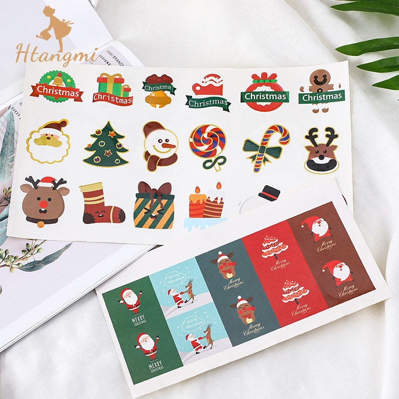 Christmas cartoon stickers Ping An fruit stickers snowman elk pattern apple bouquet round label stickers flower shop supplies